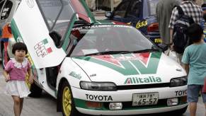 A colorful Toyota Sera on display.