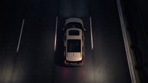 Volvo EM90 teaser image showing a rendered van from a bird's eye view