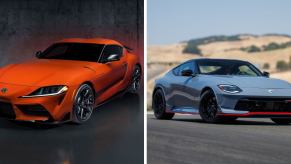 The 2024 Toyota GR Supra 40th Anniversary Edition (L) and 2024 Nissan Z NISMO (R) sports cars