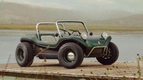 The all-new Meyers Manx 2.0 EV parked on a dock