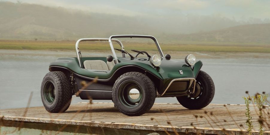 The all-new Meyers Manx 2.0 EV parked on a dock