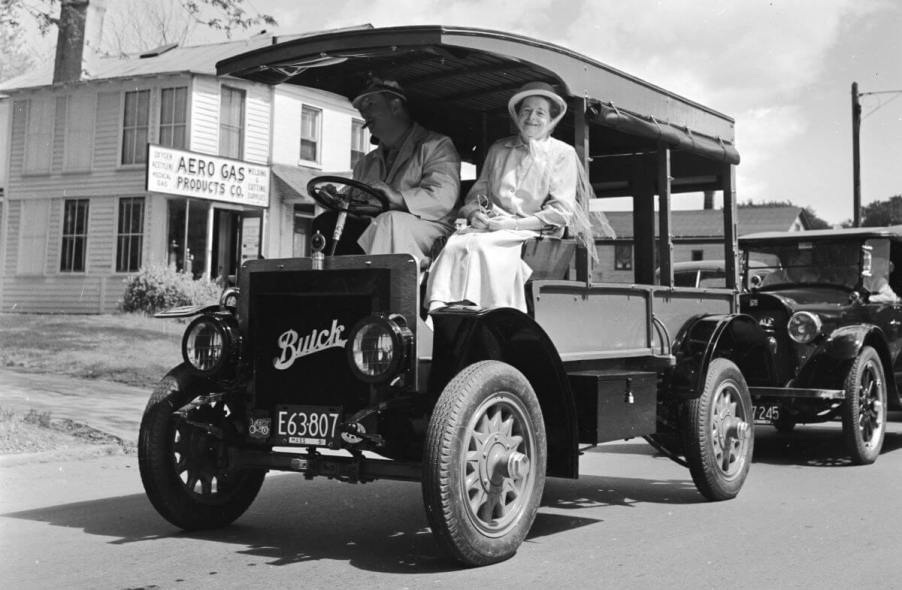 An old Buick truck being driven at the Hartford Automobile Club in 1955