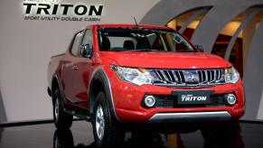 The new Mitsubishi Triton sport utility pickup truck model at the Gaikindo Indonesia International Auto Show