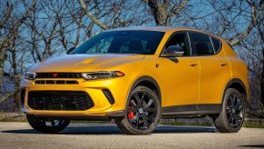 Parked yellow 2023 Dodge Hornet PHEV