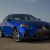 A front corner view of a blue 2018 Lexus IS 350