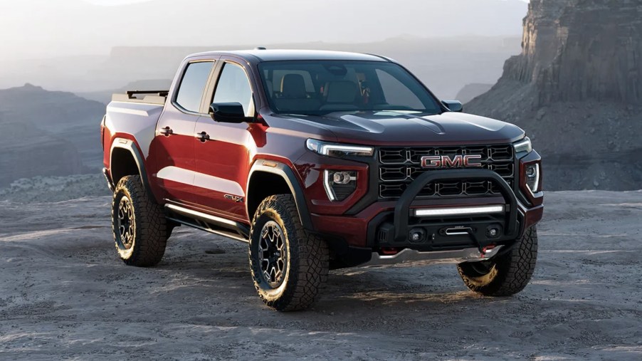 The 2023 GMC Canyon parked on rocky terrain