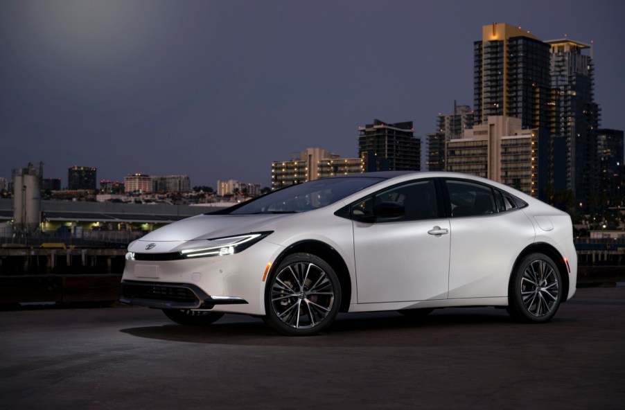 The 2023 Toyota Prius parked in the city at night