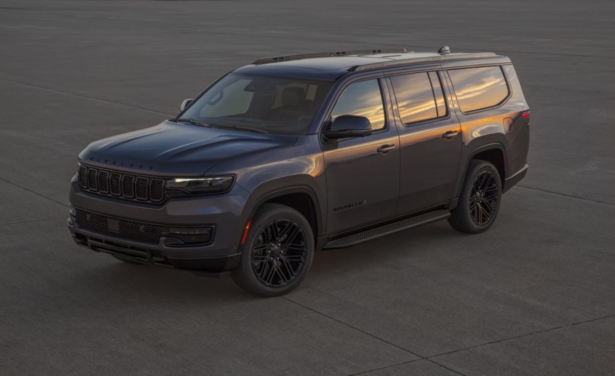 Gray 2023 Jeep Grand Wagoneer at sunset