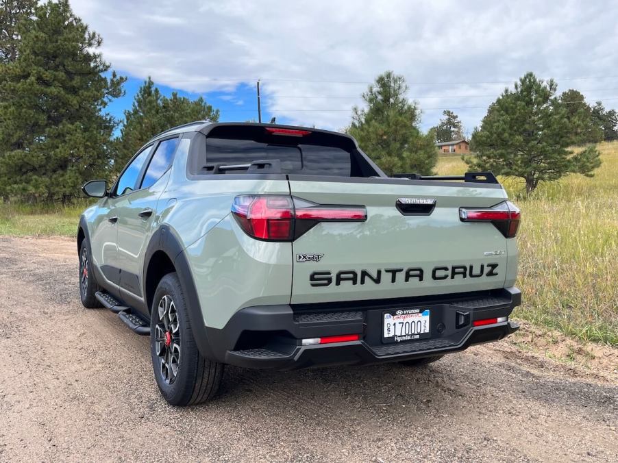 A rear corner view of the 2024 Hyundai Santa Cruz XRT