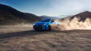 2024 Toyota GR Corolla sliding through the desert.