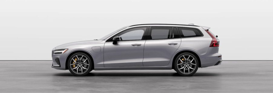 A promotional side profile shot of a 2024 Volvo V60 Recharge Polestar Engineered estate model