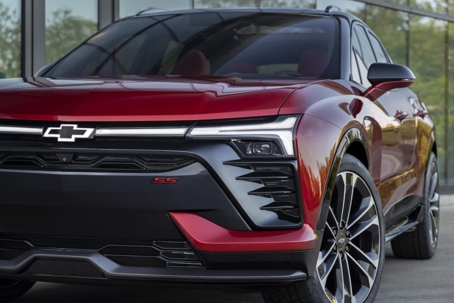 Red 2024 Chevrolet Blazer EV close up