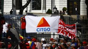 A flag with the Citgo logo on it. The Citgo contamination affected many gas stations in Florida.