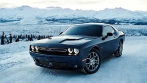 A Dodge Challenger GT in the snow