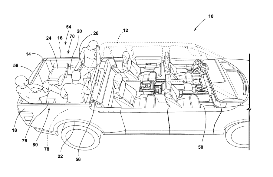 schematic showing people sitting in the Fod F-150 bed seats