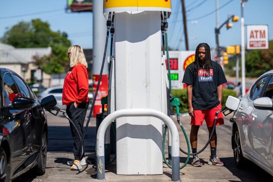 Motorists fill cars with both lefthand and righthand gas tank filler caps.