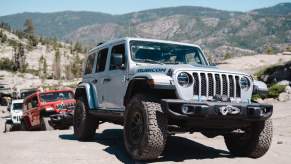 Three Jeep Wrangler SUVs on the Rubicon Trail in 2023