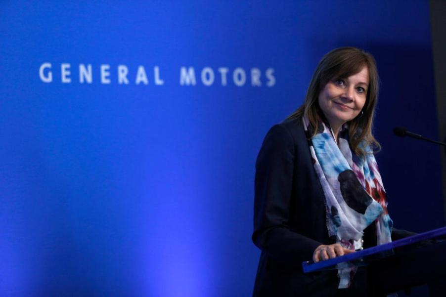 GM CEO Mary Barra speaking at an event.