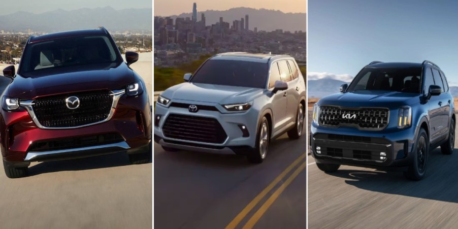 Mazda CX-90. Toyota Grand Highlander, Kia Telluride midsize three-row SUVs.