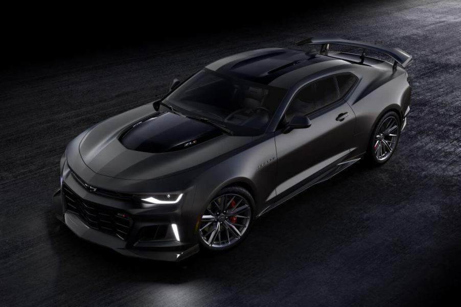 An overhead shot of a 2024 Chevrolet Chevy Camaro ZL1 Collector's Edition sports car coupe model