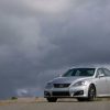 A front corner view of the silver 2009 Lexus IS F