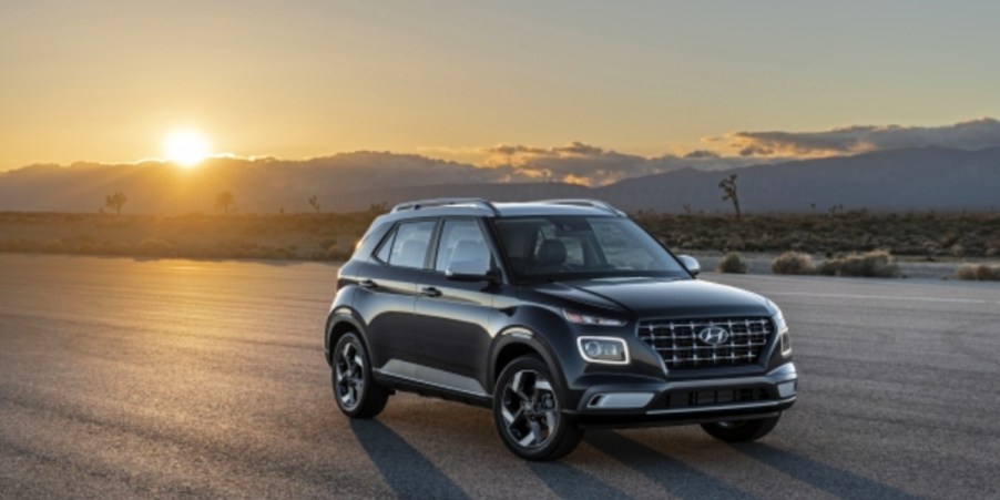 A black 2020 Hyundai Venue subcompact SUV is parked outdoors.