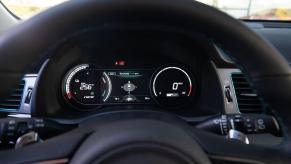 The driver's display inside a 2021 Kia Niro EV model displaying speedometer and fuel gauges