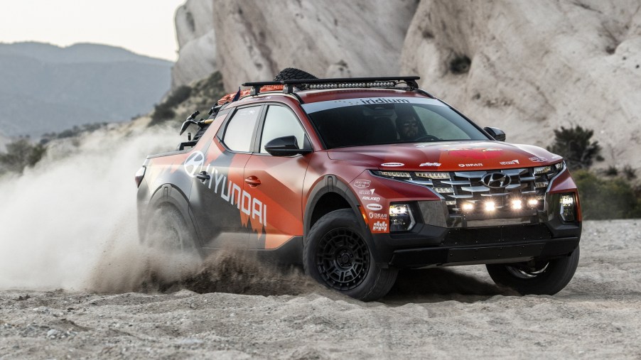 The 2023 Hyundai Santa Cruz racing in the Rebelle Rally