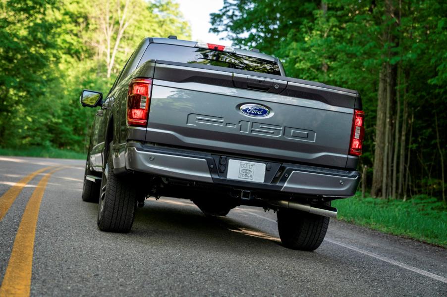 The backside of the 2023 Ford F-150 on the road