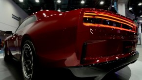 The rear fender of Dodge's 2024 Charger EV concept coupe at the Detroit auto show.