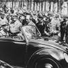 German chancellor Adolf Hitler seated in the very first Volkswagen Beetle model in Stuttgart, Germany