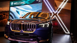 BMW X1 SUV is displayed during the launch in Jakarta, Indonesia. The BMW X1 and Range Rover Evoque are comparable models.