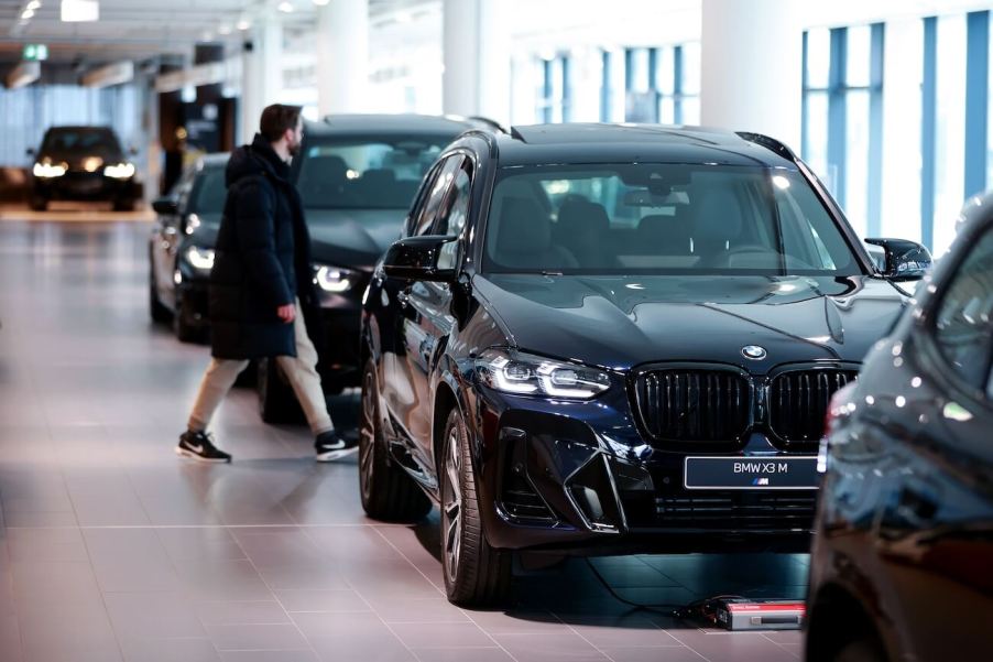 A BMW X3 M sports utility vehicle (SUV) on display at a BMW AG showroom. BMW X3 sales are down.