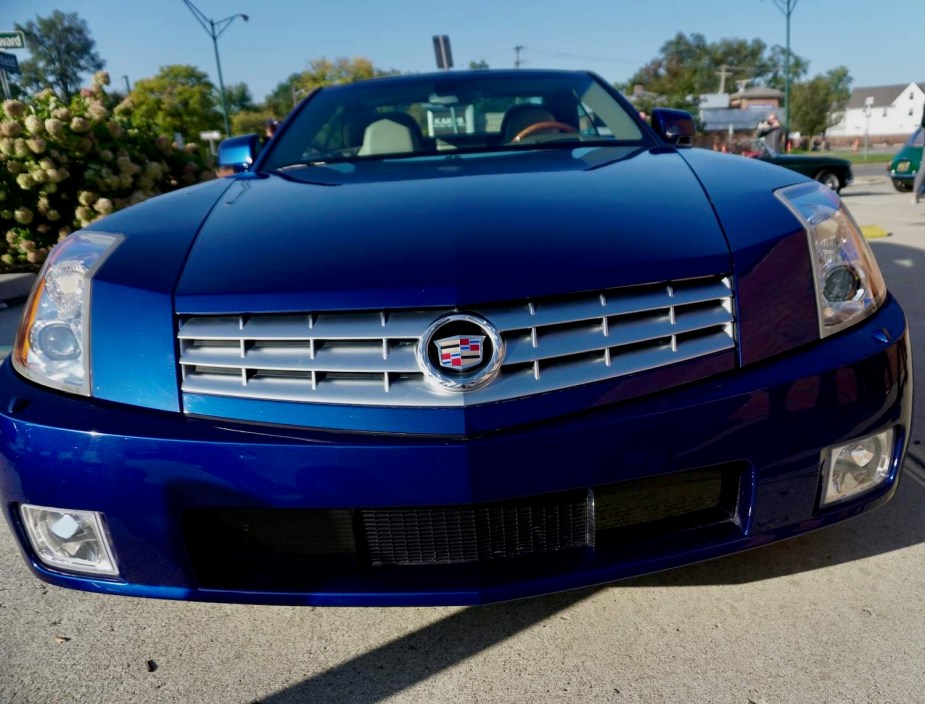 The grille of a Cadillac XLR luxury sports coupe.