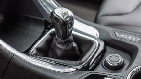 Black and chrome shifter inside the rare and desriable manual V8 sedan, the Chevrolet or Chevy SS.