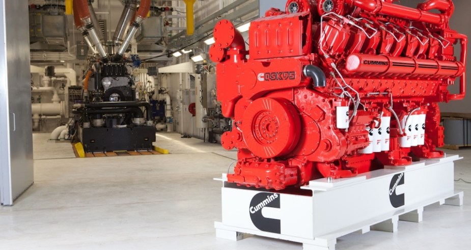 A Cummins diesel locomotive on the factory floor.