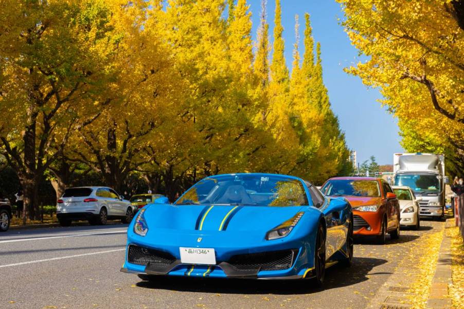 Ferrari parked in the fall