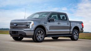 A new 2024 Ford F-150 Lightning Flash on display.