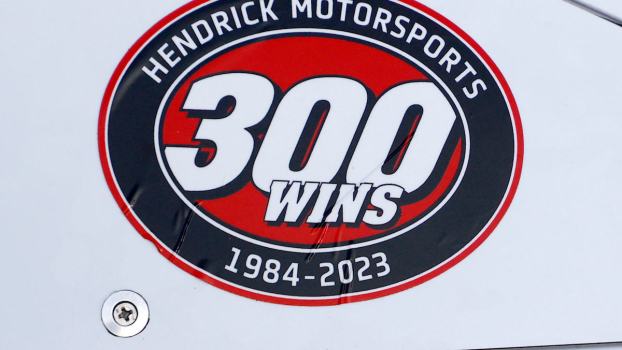 "Hendrick Motorsports 300 Wins 1984-2023" sticker celebrating Hendrick Motorsports' 300th NASCAR Cup Series win