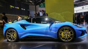 A Lotus Emira car is on display during the 20th Shanghai International Automobile Industry Exhibition