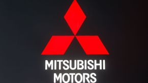 The Mitsubishi Motors logo during press day at the 86th Geneva International Motor Show in Switzerland