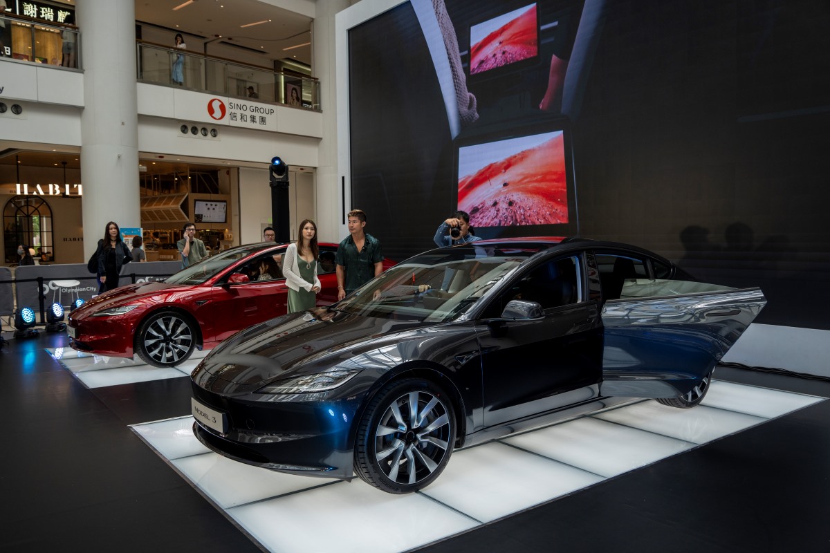 Black and Red 2024 Tesla Model 3 Highland models