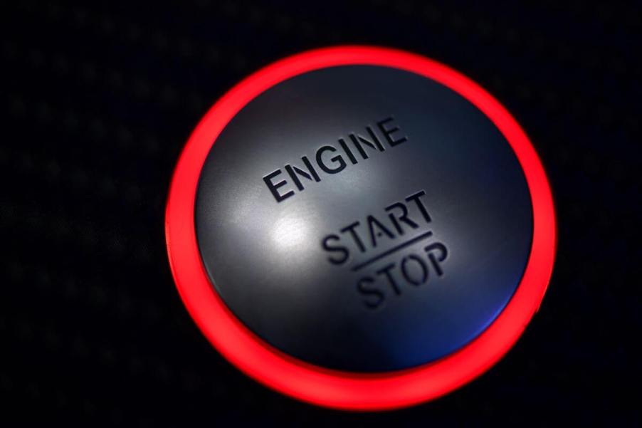 The ignition start-stop engine button inside a Mercedes-Benz at the Geneva International Motor Show in Switzerland