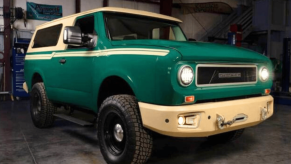 Green and cream International Scout made from Nissan Titan