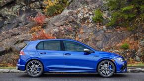 An exterior side shot of a 2024 Volkswagen Golf R performance hatchback model