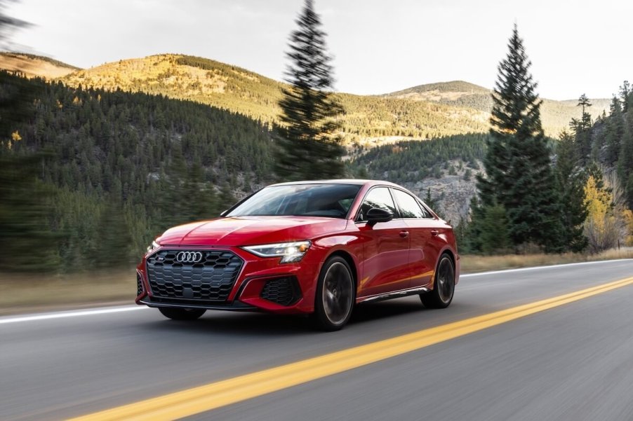 A front view of the 2023 Audi S3 driving