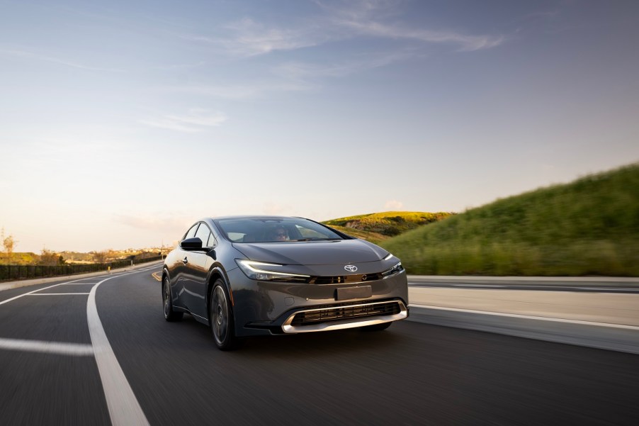 A gray 2023 Toyota Prius Prime shows off its better looks after the 2022 model.