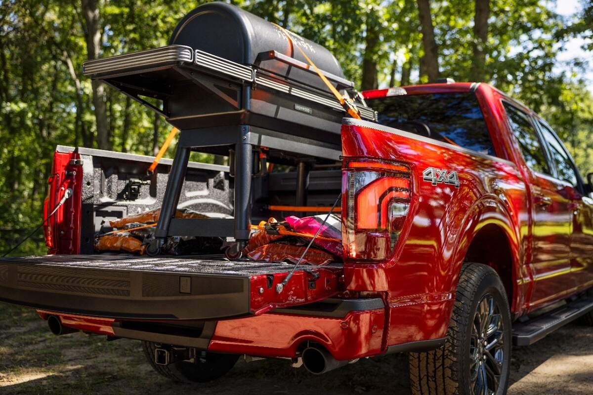 A 2024 Ford F-150 with its tailgate down