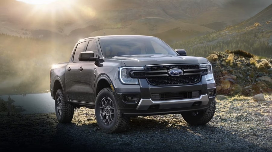 The 2024 Ford Ranger off-roading in rocky terrain