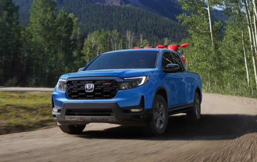 The 2024 Honda Ridgeline TrailSport on a dirt road